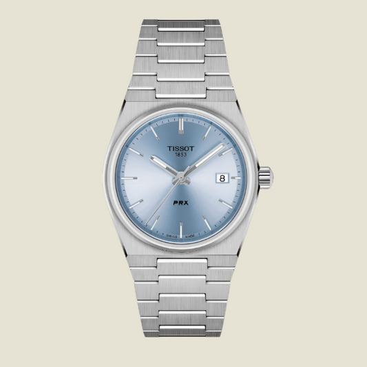 TIS SOT PRX QUARTZ STAINLESS STEAL SKY BLUE DIAL WATCH